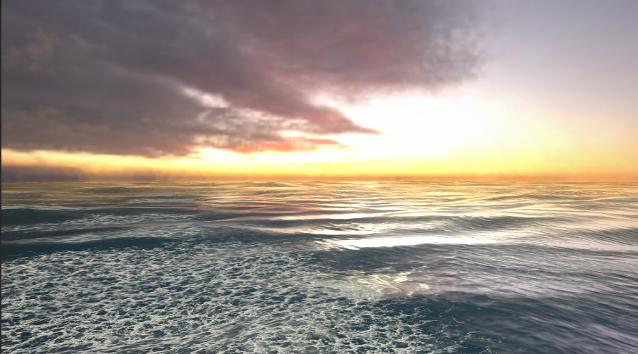 WebGPU Ocean — open sea with wind-driven swell and scattered whitecaps